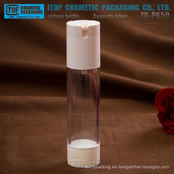 Cilindro de una sola capa de delgado y alto buena calidad ZB-PA50 50ml redondo botella airless de plástico acrílico de lujo para el empaquetado cosmético